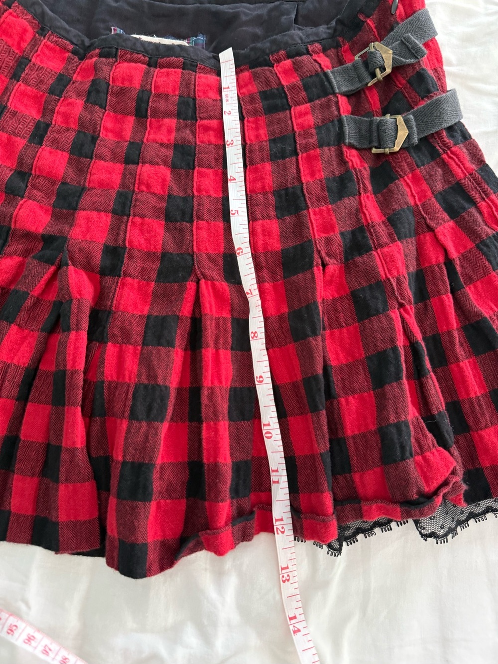Free People Red and Black Plaid Pleated Mini Skirt with Buckle Straps - Picture 2 of 6
